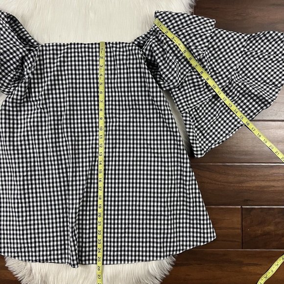 Caroline Constas Size Small Black White Gingham Off The Shoulder Mini Dress - Picture 3 of 11
